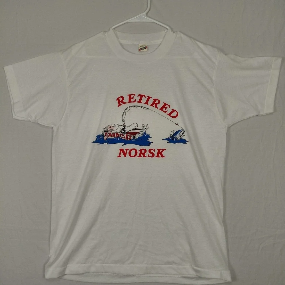 Vintage XL Screen Stars T Shirt Fishing Single‎ Stitch Retired NORSK Cartoon USA